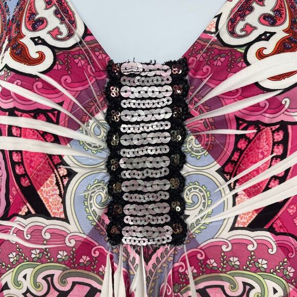 Unity World Y2K Babydoll Top Sz M Boho Fairy Grunge Tunic Pleated Sequin Paisley - Picture 6 of 12